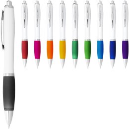Długopis Nash z białym korpusem i kolorwym uchwytem biały, czarny