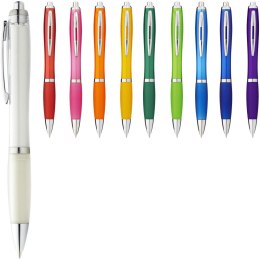 Długopis z kolorowym korpusem i uchwytem Nash biały